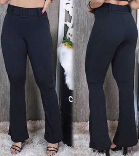 Calça flare tecido malha crepe